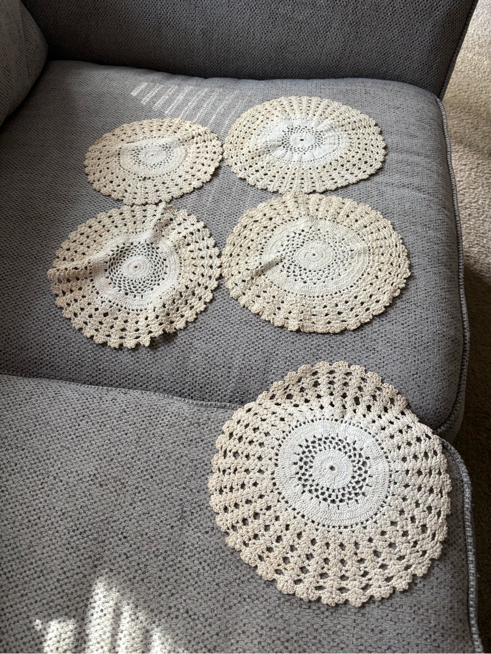 Handmade Crochet Round Doilies - Set of 5 - Cream